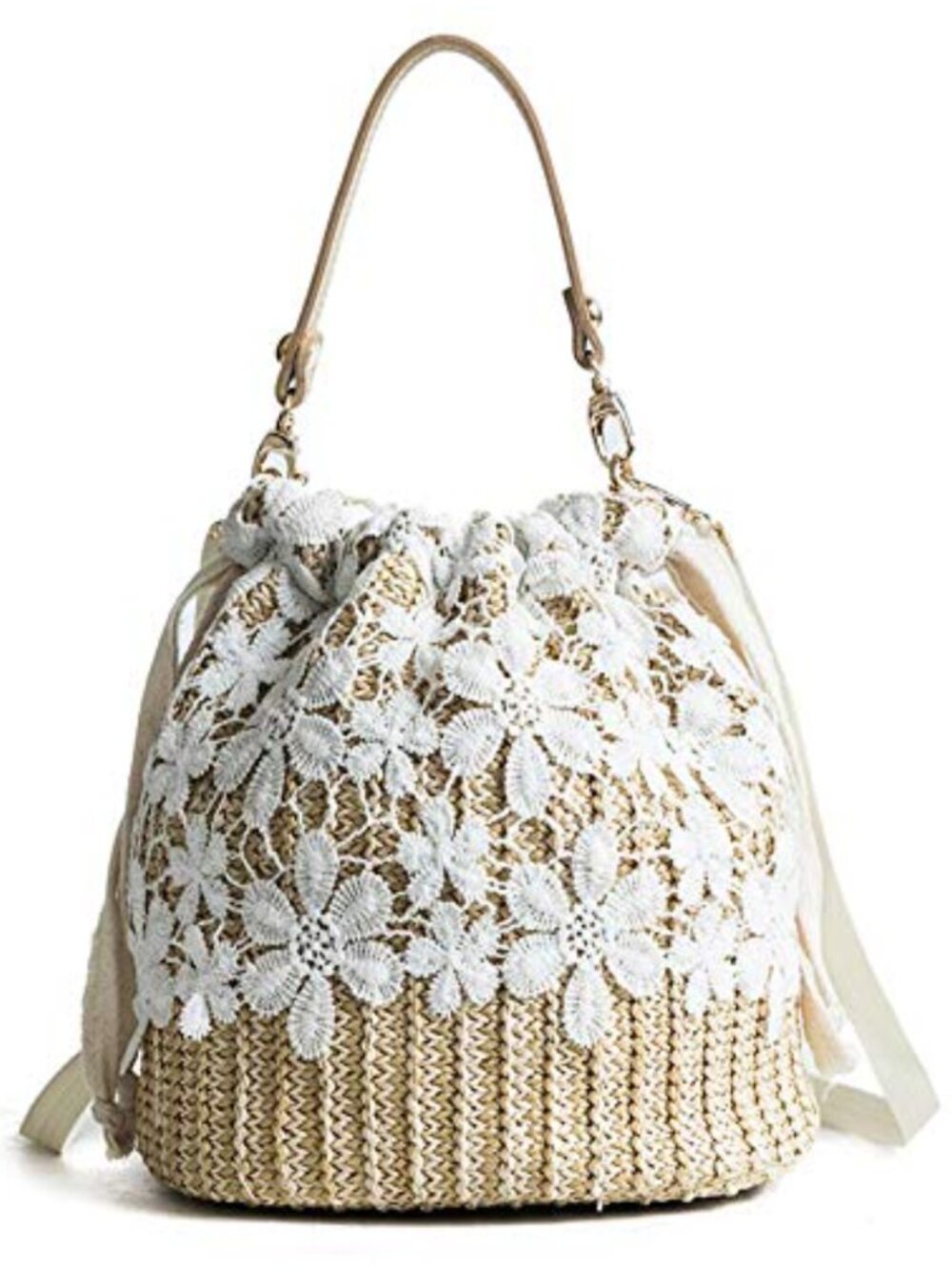 Handwoven Straw Bucket Hobo Bag Woven Rattan Beach Tote